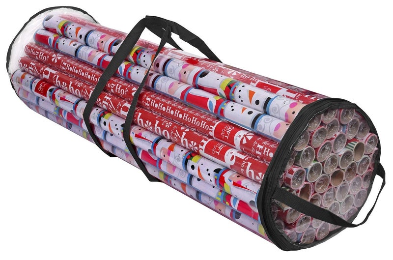 ProPik Christmas Gift Wrapping Paper Storage Organizer Bag  Store Up to 24 Rolls 40 Inch  Heavy Duty PVC Clear Bag with Handles and Zippered Top Wrap and Ribbons (Black) - Image 1